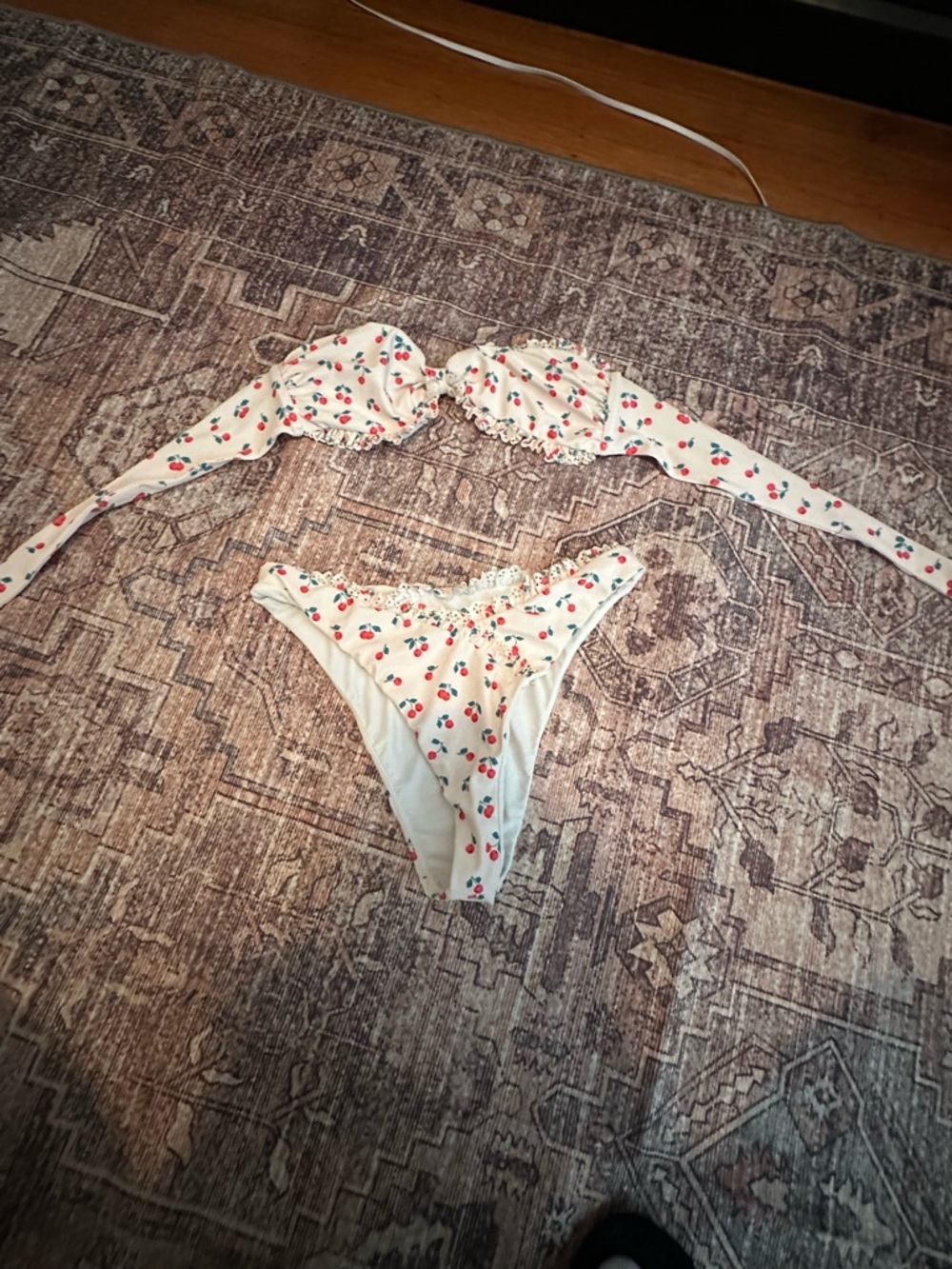 Lovers + Friends White Cherry Print Ruffle Bikini